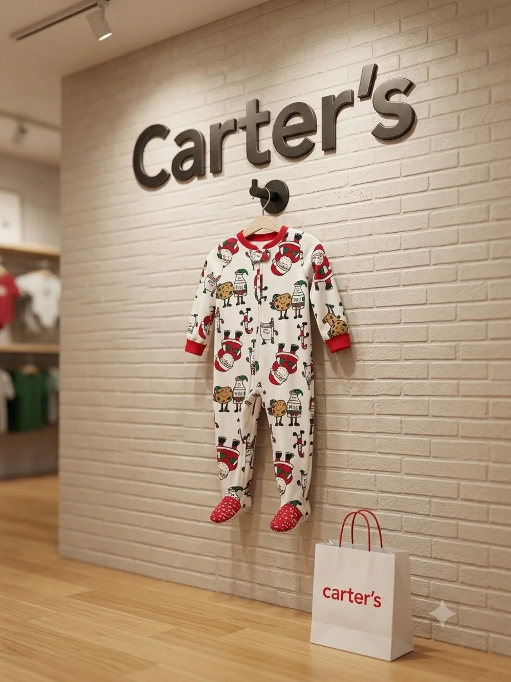 Carter's White Baby Footed Pajamas with Red & Green Holiday Print unisex